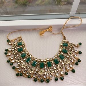 Elegant chokar necklace with earrings and maang tikka